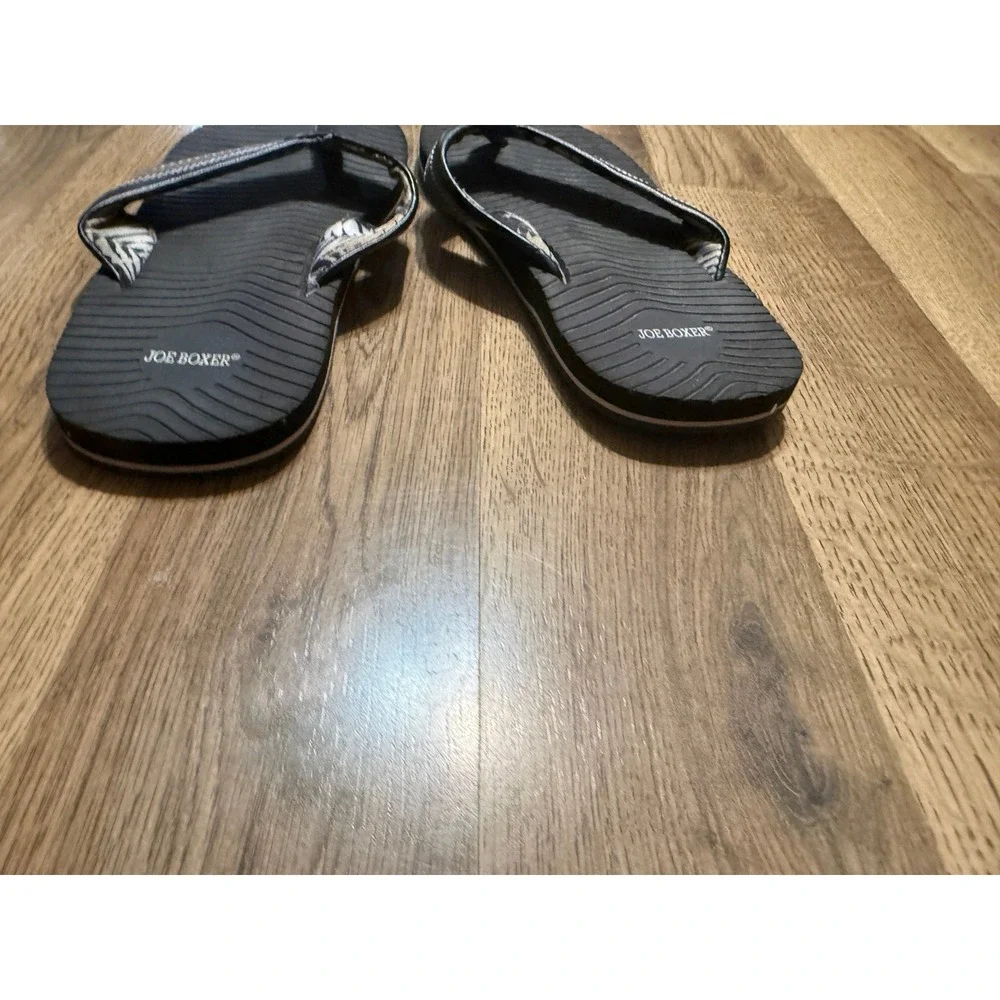 Joe Boxer Flip Flops Men 10 Black Adult Sorley Palm Leaf Thong Sandals Excellent